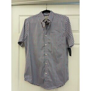 St. John's Bay Mens Small Blue Rose Gingham Short Sleeve Shirt NWT